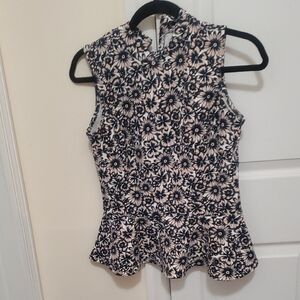 Banana Republic Black and White Sleeveless Peplum Blouse